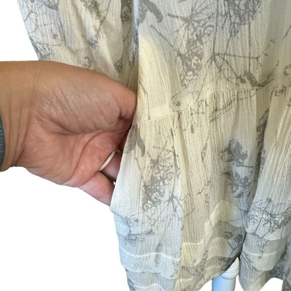 Ellison Dress Gray White Garden Print M Tunic Feminine Romantic Sheer Flouncy - Picture 6 of 14